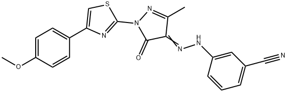 3-(2-{1-[4-(4-methoxyphenyl)-1,3-thiazol-2-yl]-3-methyl-5-oxo-1,5-dihydro-4H-pyrazol-4-ylidene}hydrazino)benzonitrile 结构式