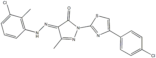 1-[4-(4-chlorophenyl)-1,3-thiazol-2-yl]-3-methyl-1H-pyrazole-4,5-dione 4-[(3-chloro-2-methylphenyl)hydrazone] 结构式