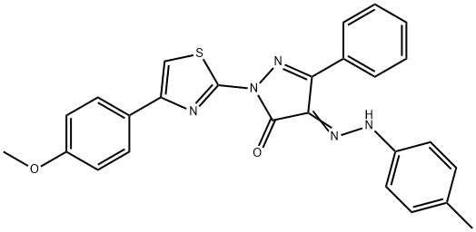 1-[4-(4-methoxyphenyl)-1,3-thiazol-2-yl]-3-phenyl-1H-pyrazole-4,5-dione 4-[(4-methylphenyl)hydrazone] 结构式