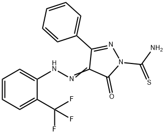 5-oxo-3-phenyl-4-{[2-(trifluoromethyl)phenyl]hydrazono}-4,5-dihydro-1H-pyrazole-1-carbothioamide 结构式