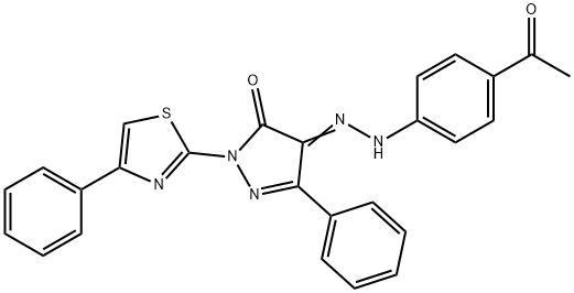 3-phenyl-1-(4-phenyl-1,3-thiazol-2-yl)-1H-pyrazole-4,5-dione 4-[(4-acetylphenyl)hydrazone] 结构式