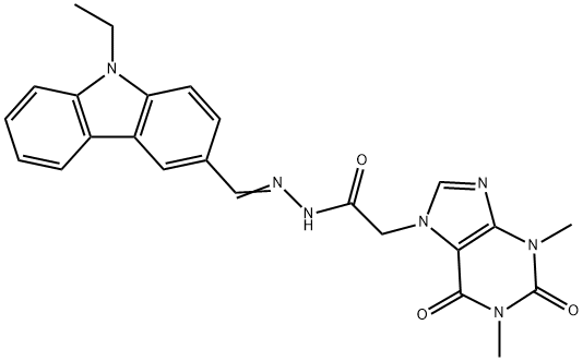 2-(1,3-dimethyl-2,6-dioxo-1,2,3,6-tetrahydro-7H-purin-7-yl)-N'-[(9-ethyl-9H-carbazol-3-yl)methylene]acetohydrazide 结构式