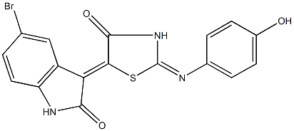 5-bromo-3-{2-[(4-hydroxyphenyl)imino]-4-oxo-1,3-thiazolidin-5-ylidene}-1,3-dihydro-2H-indol-2-one 结构式