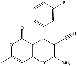 2-amino-4-(3-fluorophenyl)-7-methyl-5-oxo-4H,5H-pyrano[4,3-b]pyran-3-carbonitrile 结构式