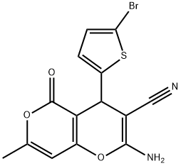 2-amino-4-(5-bromo-2-thienyl)-7-methyl-5-oxo-4H,5H-pyrano[4,3-b]pyran-3-carbonitrile 结构式