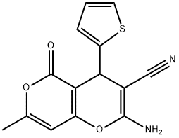 2-amino-7-methyl-5-oxo-4-(2-thienyl)-4H,5H-pyrano[4,3-b]pyran-3-carbonitrile 结构式