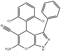 6-amino-4-(2,6-dichlorophenyl)-3-phenyl-1,4-dihydropyrano[2,3-c]pyrazole-5-carbonitrile 结构式