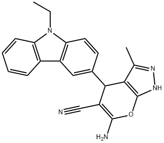 6-amino-4-(9-ethyl-9H-carbazol-3-yl)-3-methyl-1,4-dihydropyrano[2,3-c]pyrazole-5-carbonitrile 结构式