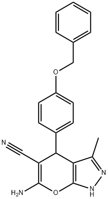 6-amino-4-[4-(benzyloxy)phenyl]-3-methyl-1,4-dihydropyrano[2,3-c]pyrazole-5-carbonitrile 结构式