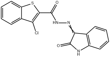 3-chloro-N'-(2-oxo-1,2-dihydro-3H-indol-3-ylidene)-1-benzothiophene-2-carbohydrazide 结构式