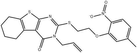 3-allyl-2-[(2-{2-nitro-5-methylphenoxy}ethyl)sulfanyl]-5,6,7,8-tetrahydro[1]benzothieno[2,3-d]pyrimidin-4(3H)-one 结构式