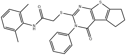 N-(2,6-dimethylphenyl)-2-[(4-oxo-3-phenyl-3,5,6,7-tetrahydro-4H-cyclopenta[4,5]thieno[2,3-d]pyrimidin-2-yl)sulfanyl]acetamide 结构式