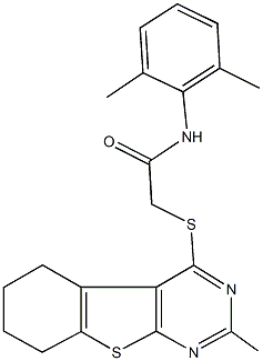 N-(2,6-dimethylphenyl)-2-[(2-methyl-5,6,7,8-tetrahydro[1]benzothieno[2,3-d]pyrimidin-4-yl)sulfanyl]acetamide 结构式