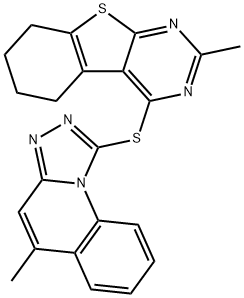 2-methyl-4-[(5-methyl[1,2,4]triazolo[4,3-a]quinolin-1-yl)sulfanyl]-5,6,7,8-tetrahydro[1]benzothieno[2,3-d]pyrimidine 结构式