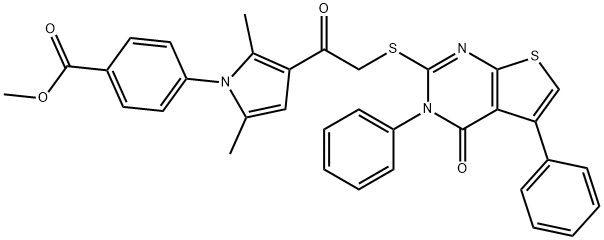 methyl 4-(2,5-dimethyl-3-{[(4-oxo-3,5-diphenyl-3,4-dihydrothieno[2,3-d]pyrimidin-2-yl)sulfanyl]acetyl}-1H-pyrrol-1-yl)benzoate 结构式