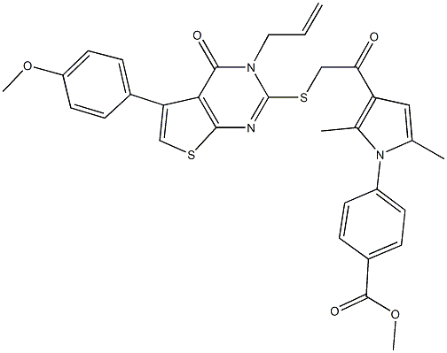 methyl 4-[3-({[3-allyl-5-(4-methoxyphenyl)-4-oxo-3,4-dihydrothieno[2,3-d]pyrimidin-2-yl]sulfanyl}acetyl)-2,5-dimethyl-1H-pyrrol-1-yl]benzoate 结构式