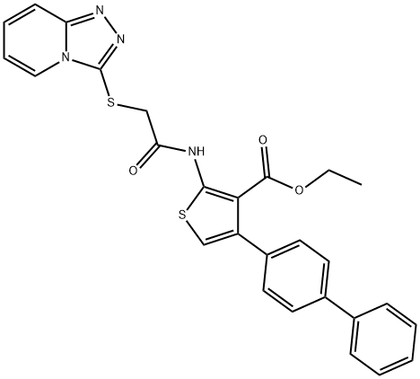 ethyl 4-[1,1'-biphenyl]-4-yl-2-{[([1,2,4]triazolo[4,3-a]pyridin-3-ylsulfanyl)acetyl]amino}-3-thiophenecarboxylate 结构式