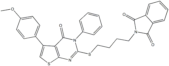 2-(4-{[5-(4-methoxyphenyl)-4-oxo-3-phenyl-3,4-dihydrothieno[2,3-d]pyrimidin-2-yl]sulfanyl}butyl)-1H-isoindole-1,3(2H)-dione 结构式