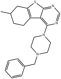 4-(4-benzyl-1-piperazinyl)-7-methyl-5,6,7,8-tetrahydro[1]benzothieno[2,3-d]pyrimidine 结构式