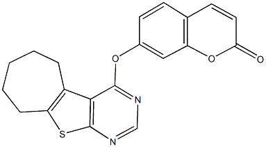 7-(6,7,8,9-tetrahydro-5H-cyclohepta[4,5]thieno[2,3-d]pyrimidin-4-yloxy)-2H-chromen-2-one 结构式