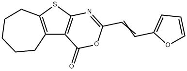 2-[2-(2-furyl)vinyl]-6,7,8,9-tetrahydro-4H,5H-cyclohepta[4,5]thieno[2,3-d][1,3]oxazin-4-one 结构式