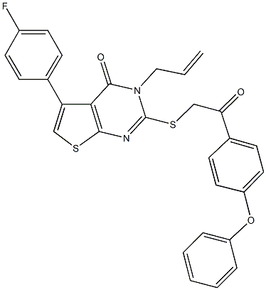 3-allyl-5-(4-fluorophenyl)-2-{[2-oxo-2-(4-phenoxyphenyl)ethyl]sulfanyl}thieno[2,3-d]pyrimidin-4(3H)-one 结构式