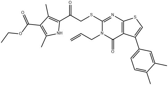 ethyl 5-({[3-allyl-5-(3,4-dimethylphenyl)-4-oxo-3,4-dihydrothieno[2,3-d]pyrimidin-2-yl]sulfanyl}acetyl)-2,4-dimethyl-1H-pyrrole-3-carboxylate 结构式