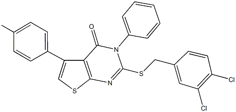 2-[(3,4-dichlorobenzyl)sulfanyl]-5-(4-methylphenyl)-3-phenylthieno[2,3-d]pyrimidin-4(3H)-one 结构式