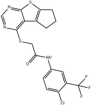 N-[4-chloro-3-(trifluoromethyl)phenyl]-2-(6,7-dihydro-5H-cyclopenta[4,5]thieno[2,3-d]pyrimidin-4-ylsulfanyl)acetamide 结构式