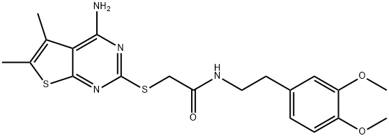 2-[(4-amino-5,6-dimethylthieno[2,3-d]pyrimidin-2-yl)sulfanyl]-N-[2-(3,4-dimethoxyphenyl)ethyl]acetamide 结构式
