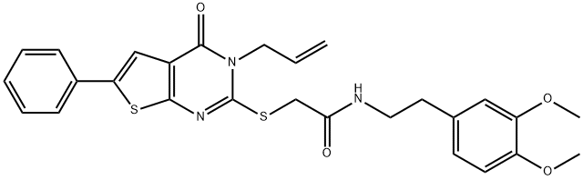 2-[(3-allyl-4-oxo-6-phenyl-3,4-dihydrothieno[2,3-d]pyrimidin-2-yl)sulfanyl]-N-[2-(3,4-dimethoxyphenyl)ethyl]acetamide 结构式