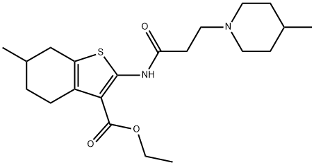 ethyl 6-methyl-2-{[3-(4-methylpiperidin-1-yl)propanoyl]amino}-4,5,6,7-tetrahydro-1-benzothiophene-3-carboxylate 结构式