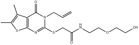 2-[(3-allyl-5,6-dimethyl-4-oxo-3,4-dihydrothieno[2,3-d]pyrimidin-2-yl)sulfanyl]-N-[2-(2-hydroxyethoxy)ethyl]acetamide 结构式