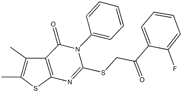 2-{[2-(2-fluorophenyl)-2-oxoethyl]sulfanyl}-5,6-dimethyl-3-phenylthieno[2,3-d]pyrimidin-4(3H)-one 结构式