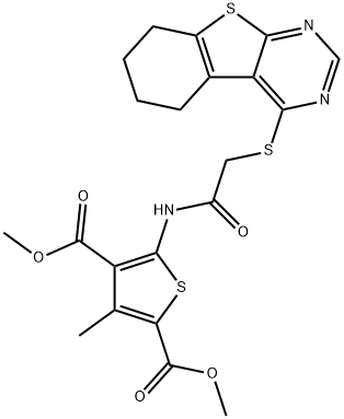 dimethyl 3-methyl-5-{[(5,6,7,8-tetrahydro[1]benzothieno[2,3-d]pyrimidin-4-ylsulfanyl)acetyl]amino}-2,4-thiophenedicarboxylate 结构式