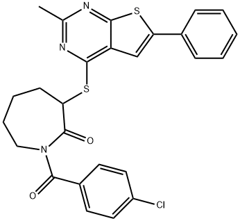 1-(4-chlorobenzoyl)-3-[(2-methyl-6-phenylthieno[2,3-d]pyrimidin-4-yl)sulfanyl]-2-azepanone 结构式