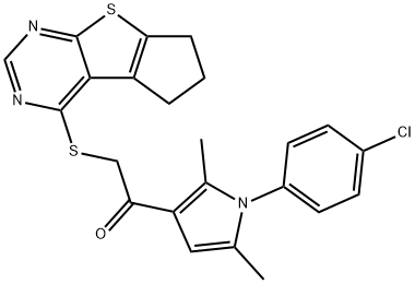 1-[1-(4-chlorophenyl)-2,5-dimethyl-1H-pyrrol-3-yl]-2-(6,7-dihydro-5H-cyclopenta[4,5]thieno[2,3-d]pyrimidin-4-ylsulfanyl)ethanone 结构式