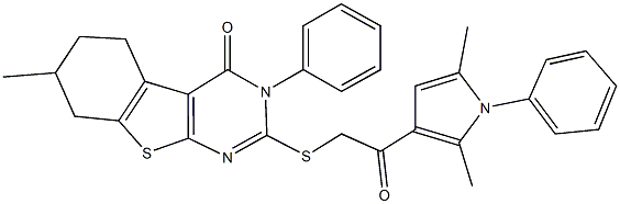 2-{[2-(2,5-dimethyl-1-phenyl-1H-pyrrol-3-yl)-2-oxoethyl]sulfanyl}-7-methyl-3-phenyl-5,6,7,8-tetrahydro[1]benzothieno[2,3-d]pyrimidin-4(3H)-one 结构式