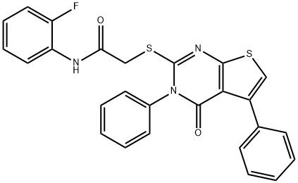 N-(2-fluorophenyl)-2-[(4-oxo-3,5-diphenyl-3,4-dihydrothieno[2,3-d]pyrimidin-2-yl)sulfanyl]acetamide 结构式