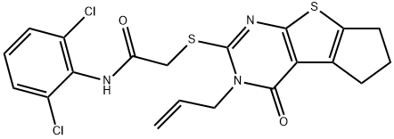 2-[(3-allyl-4-oxo-3,5,6,7-tetrahydro-4H-cyclopenta[4,5]thieno[2,3-d]pyrimidin-2-yl)sulfanyl]-N-(2,6-dichlorophenyl)acetamide 结构式