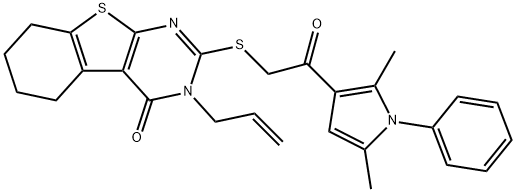 3-allyl-2-{[2-(2,5-dimethyl-1-phenyl-1H-pyrrol-3-yl)-2-oxoethyl]sulfanyl}-5,6,7,8-tetrahydro[1]benzothieno[2,3-d]pyrimidin-4(3H)-one 结构式