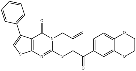 3-allyl-2-{[2-(2,3-dihydro-1,4-benzodioxin-6-yl)-2-oxoethyl]sulfanyl}-5-phenylthieno[2,3-d]pyrimidin-4(3H)-one 结构式