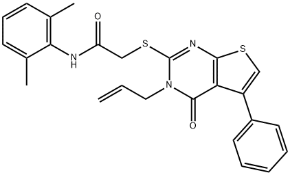 2-[(3-allyl-4-oxo-5-phenyl-3,4-dihydrothieno[2,3-d]pyrimidin-2-yl)sulfanyl]-N-(2,6-dimethylphenyl)acetamide 结构式