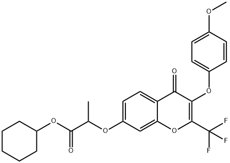 cyclohexyl 2-{[3-(4-methoxyphenoxy)-4-oxo-2-(trifluoromethyl)-4H-chromen-7-yl]oxy}propanoate 结构式