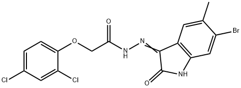 N'-(6-bromo-5-methyl-2-oxo-1,2-dihydro-3H-indol-3-ylidene)-2-(2,4-dichlorophenoxy)acetohydrazide 结构式