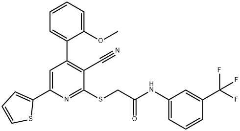 2-{[3-cyano-4-(2-methoxyphenyl)-6-(2-thienyl)-2-pyridinyl]sulfanyl}-N-[3-(trifluoromethyl)phenyl]acetamide 结构式