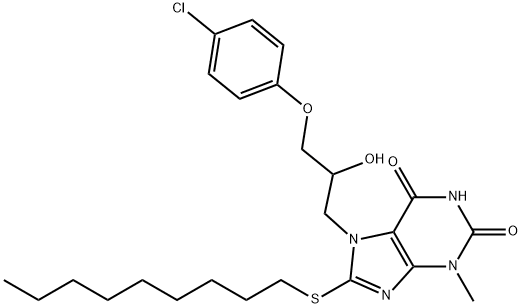 7-[3-(4-chlorophenoxy)-2-hydroxypropyl]-3-methyl-8-(nonylsulfanyl)-3,7-dihydro-1H-purine-2,6-dione 结构式