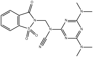 4,6-bis(dimethylamino)-1,3,5-triazin-2-yl[(1,1-dioxido-3-oxo-1,2-benzisothiazol-2(3H)-yl)methyl]cyanamide 结构式