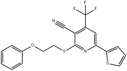 2-[(2-phenoxyethyl)sulfanyl]-6-(2-thienyl)-4-(trifluoromethyl)nicotinonitrile 结构式