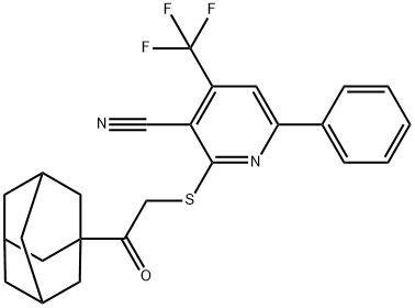 2-{[2-(1-adamantyl)-2-oxoethyl]sulfanyl}-6-phenyl-4-(trifluoromethyl)nicotinonitrile 结构式